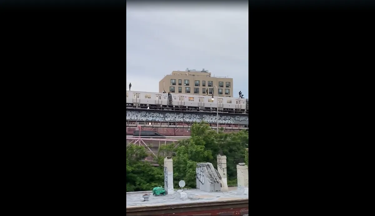 Grupo de jóvenes caminaron encima de los vagones de un tren en Nueva York