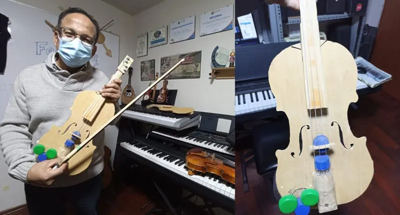 RECICLAJE. El profesor hace esto en favor de hacer accesible la música a los pobres. / Magacin 27.