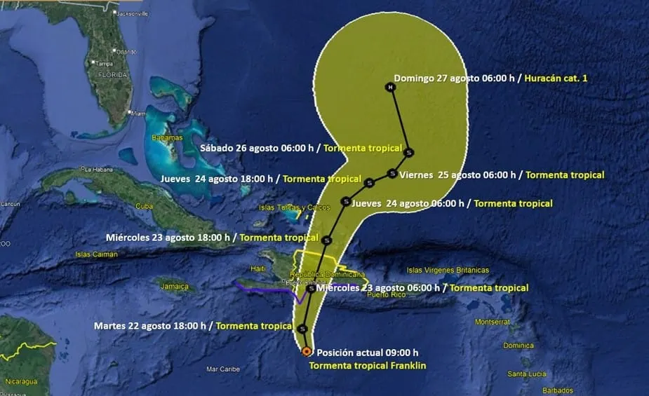 Alerta roja por tormenta Franklin en República Dominicana