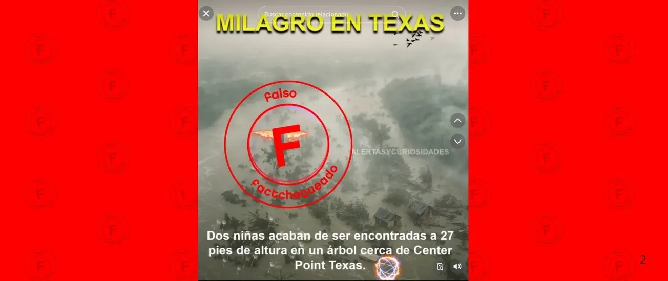 No, no hubo un supuesto rescate milagroso de dos niñas aferradas a un árbol en Texas, tras las inundaciones por la crecida del río Guadalupe