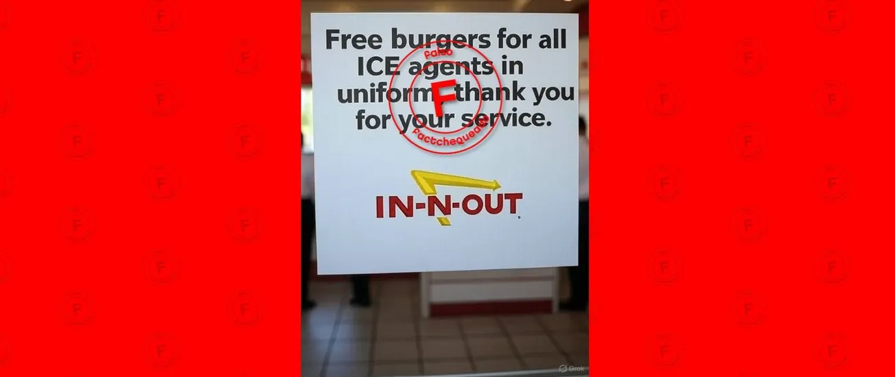 Este aviso de In-N-Out Burger ofreciendo hamburguesas gratis a agentes de ICE no es real: fue creado con Inteligencia Artificial