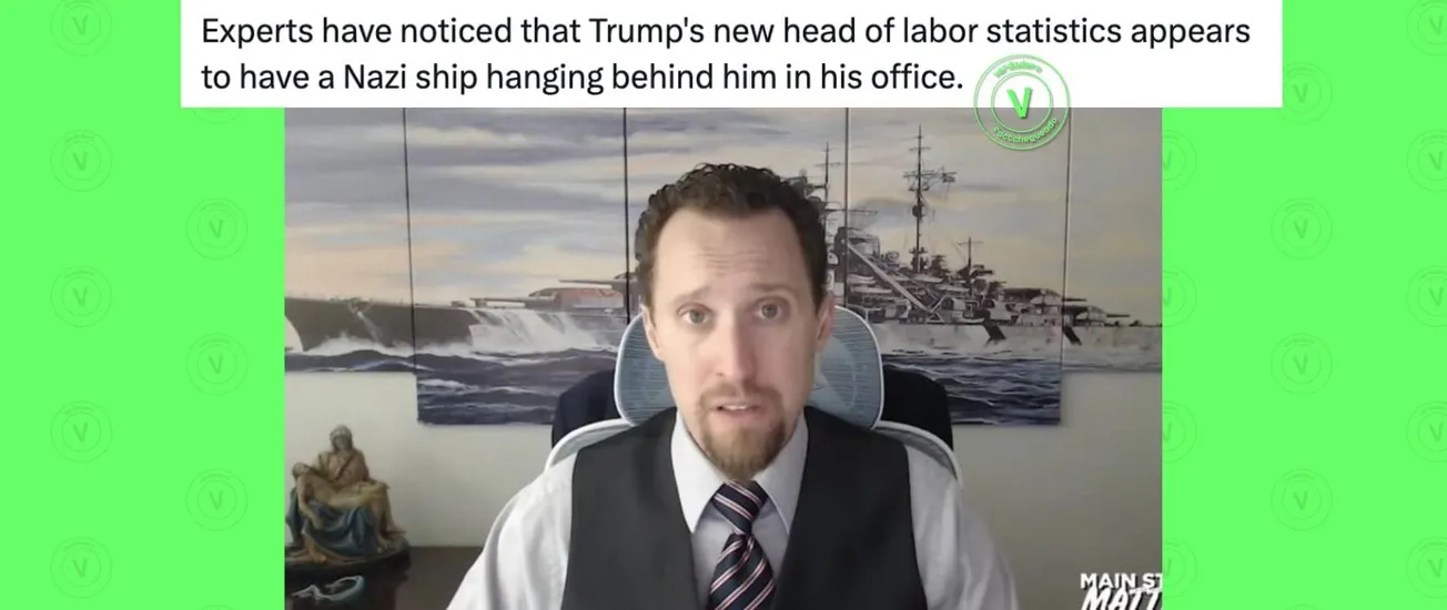 Sí, el cuadro que está detrás del nominado por Trump para dirigir el BLS es una pintura de un barco nazi de la Segunda Guerra Mundial