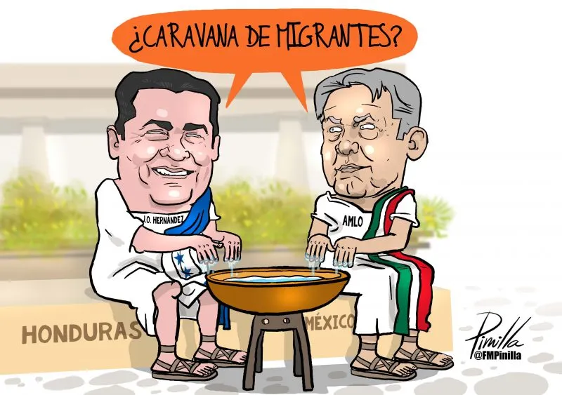 Caricatura de Pinilla: México y Honduras se lavan las manos con la caravana de migrantes