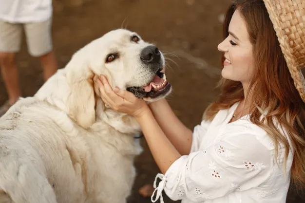 Mujer abrazando a perro feliz