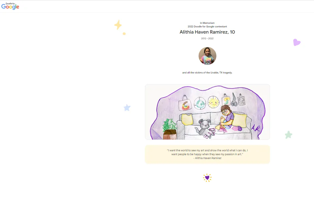 Google publicó como Doodle dibujo de una niña que murió en tiroteo de Uvalde