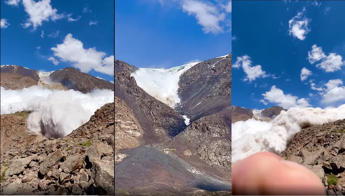 Turistas sobrevivieron a una avalancha en un glaciar en Kirguistán, quedó grabado