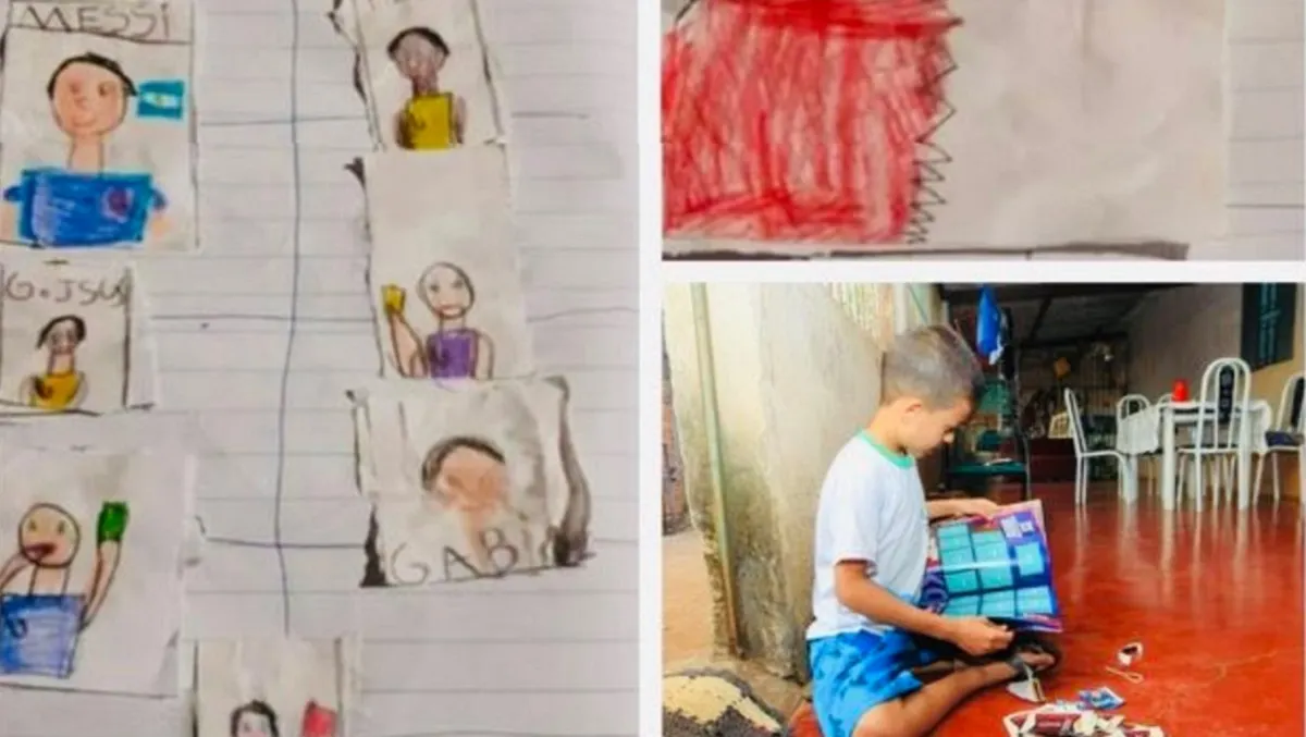 Niño de ocho años dibujó su propio álbum del Mundial por no tener dinero para comprarlo