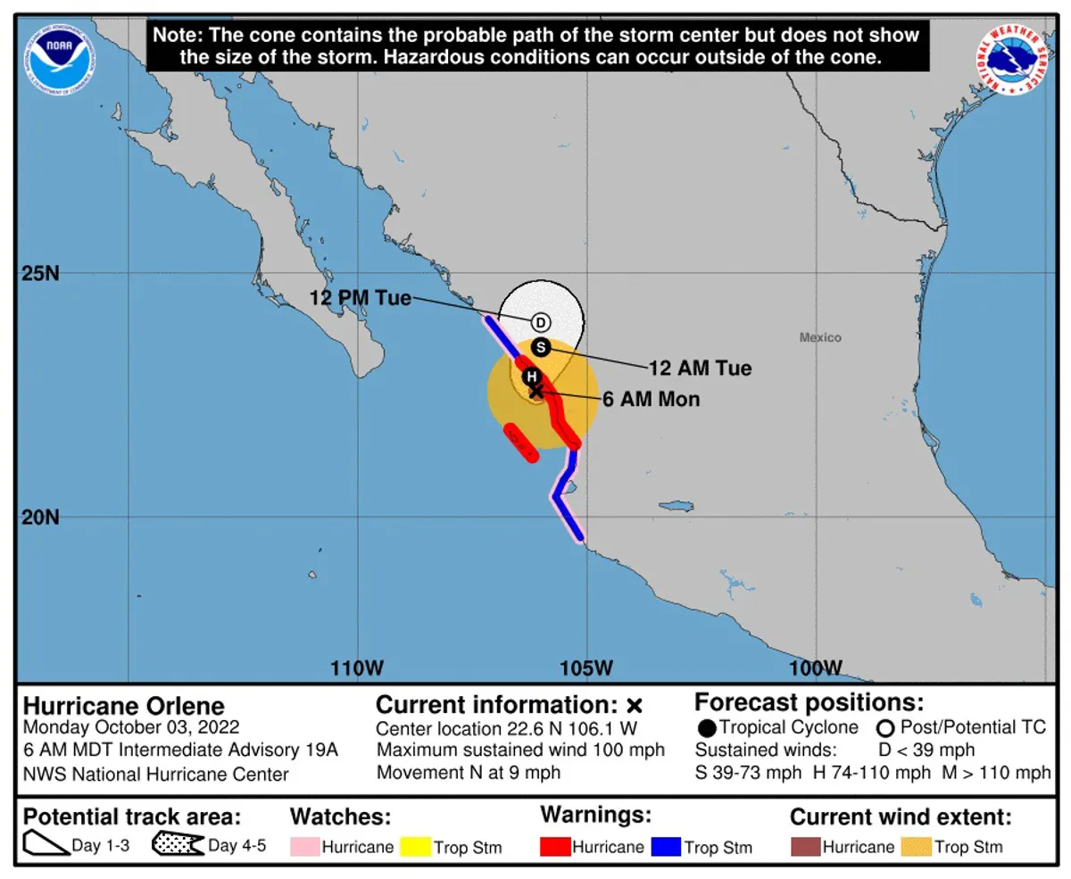 El huracán Orlene cae a categoría 2 pero impactará al occidente de México