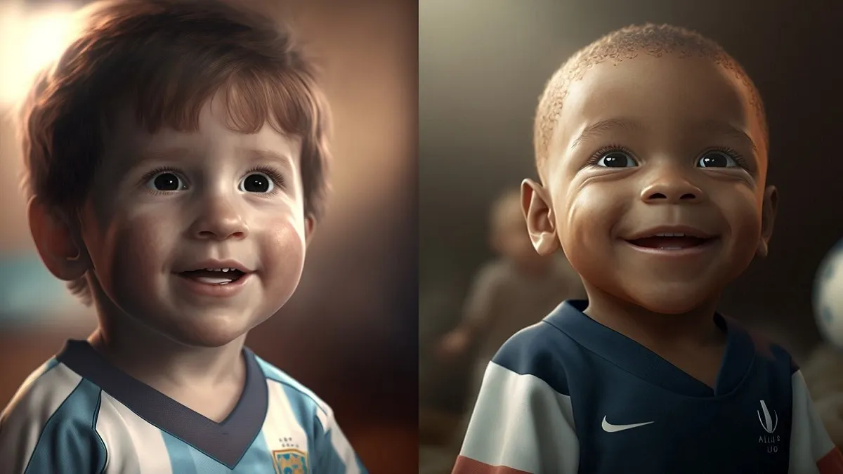 Artista recrea con inteligencia artificial a diez jugadores de fútbol como si fueran bebés Messi y Mbappé en la lista