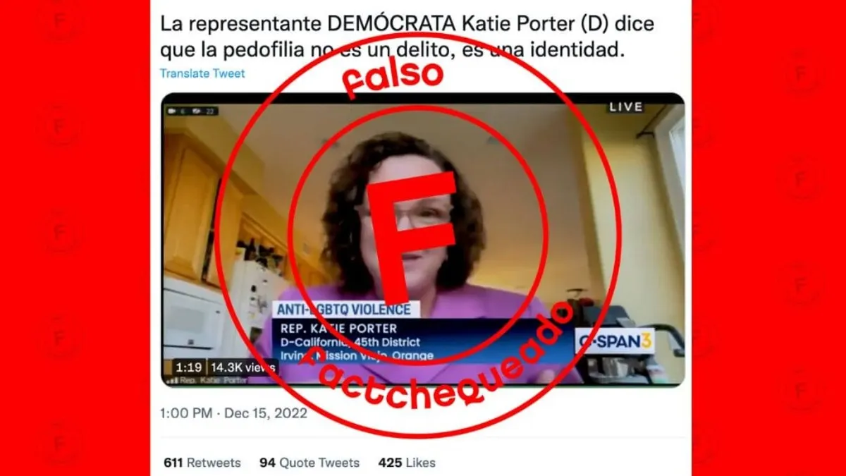 No, la representante demócrata Katie Porter no dijo que la pedofilia es "una identidad"