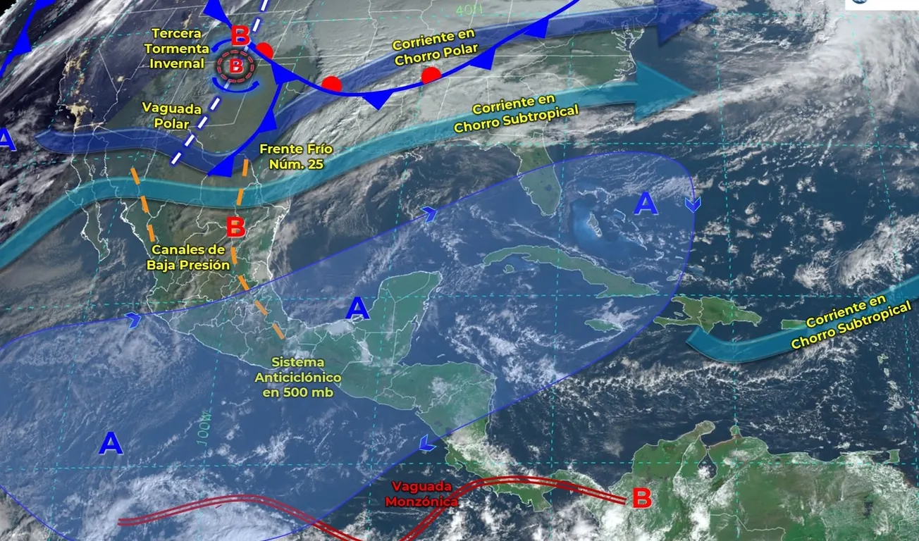 Tormenta invernal y frente frío 25 llegó a México