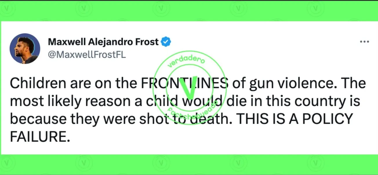 Sí, las armas de fuego son la primera causa de muertes de niños y adolescentes en Estados Unidos, como dijo el representante demócrata de Florida Maxwell Frost