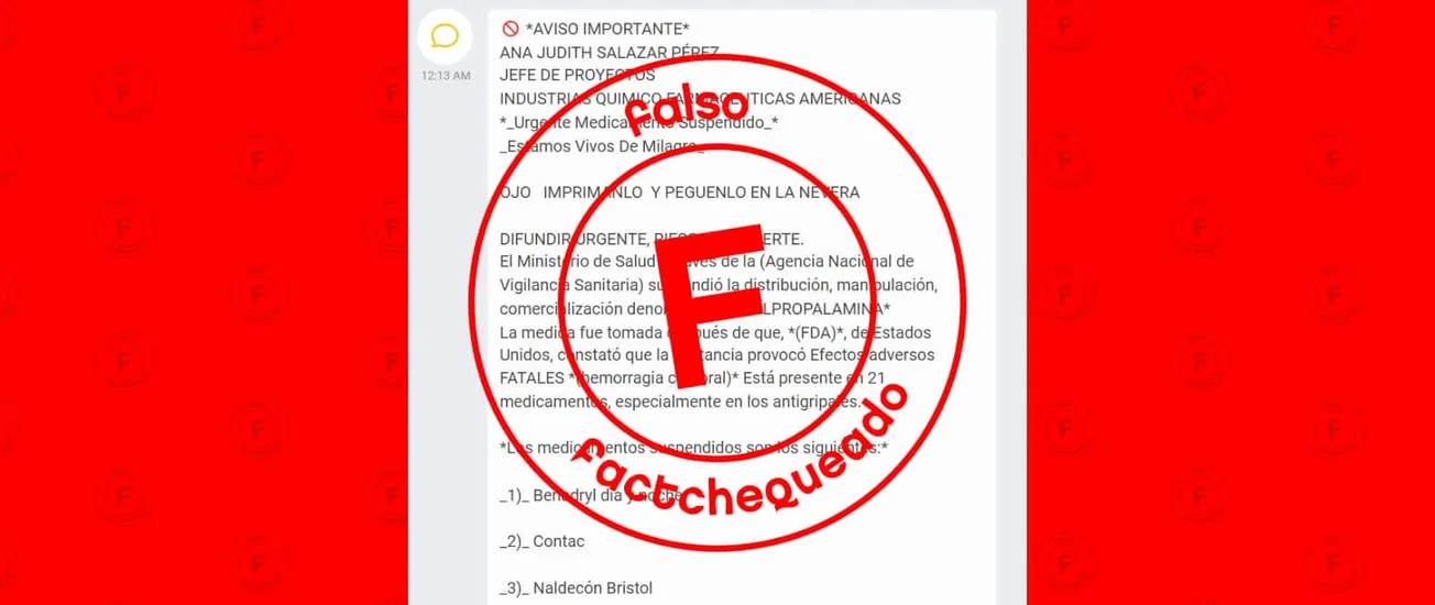 No, esta cadena de WhatsApp de una alerta sanitaria por medicamentos con fenilpropanolamina no es actual: se mueve desde el año 2000