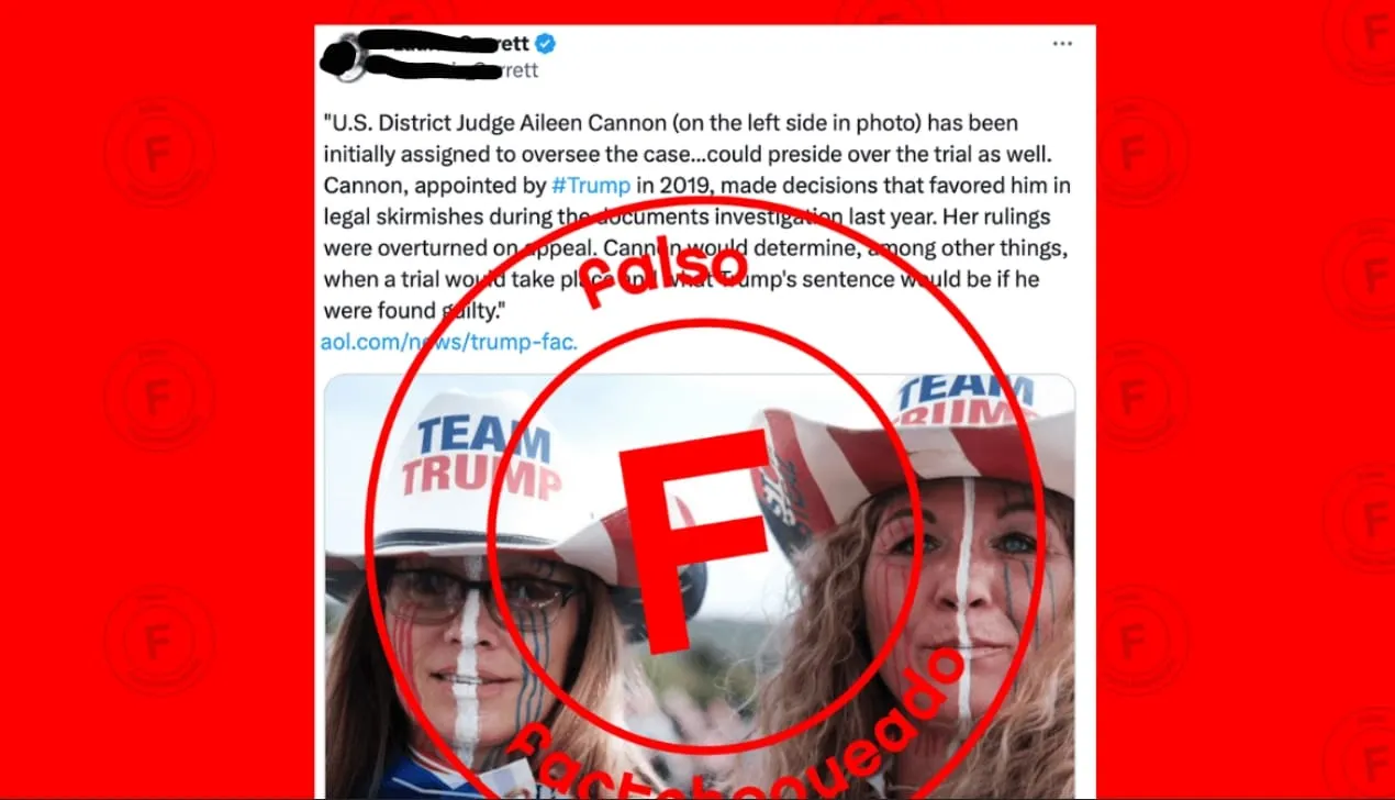 No, esta imagen no muestra a la jueza Aileen Cannon, quien ha sido asignada para supervisar el caso de los archivos clasificados, con un sombrero de "Team Trump"