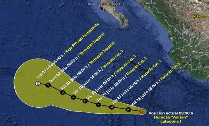 Huracán Adrián presenta vientos de 120 kilómetros por hora