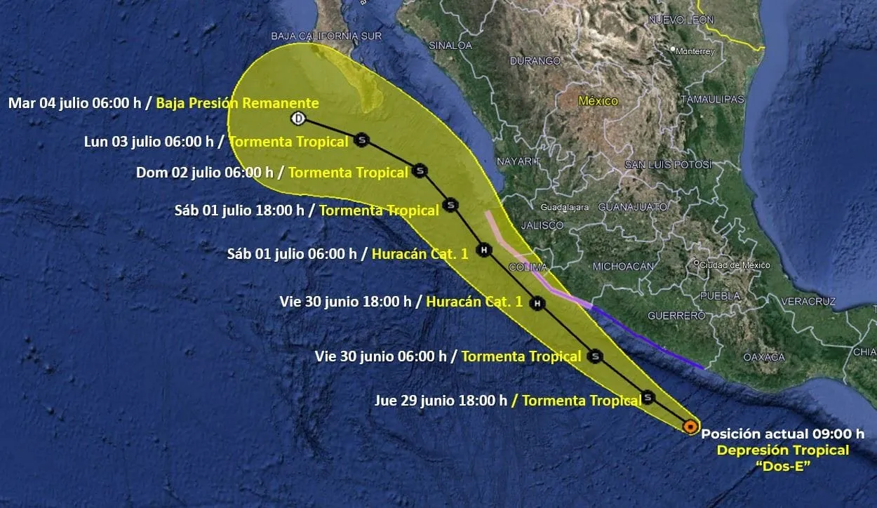 Tormenta Dos-E en costas de México puede convertirse en huracán