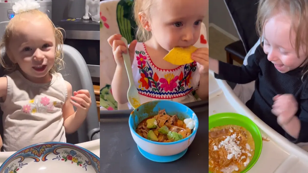 Niña se viraliza por elegir comer pozole mexicano en vez de nuggets