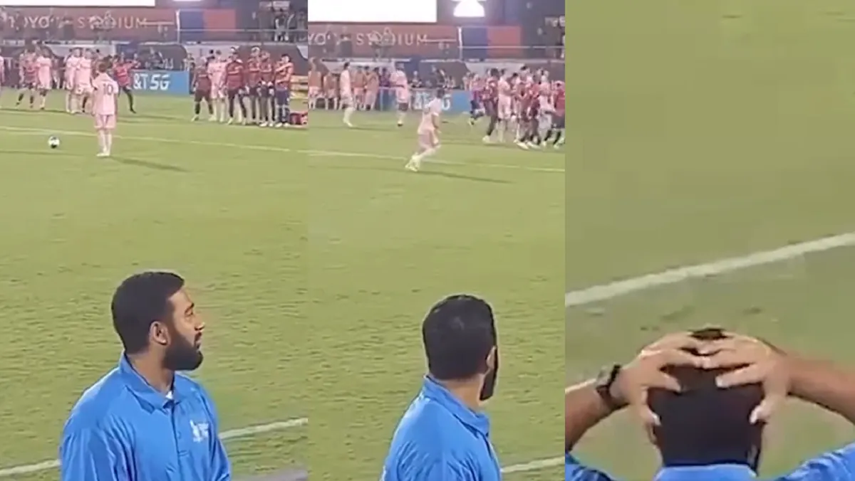 La reacción de un guardia de seguridad tras gol de Messi