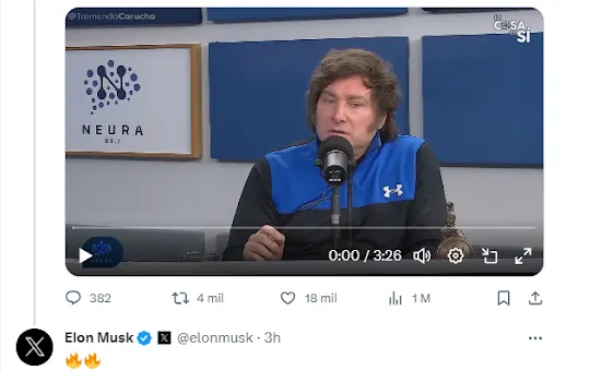 Elon Musk apoya a Javier Milei por X