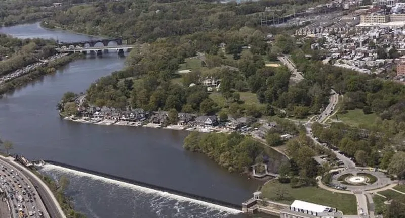 Foto área del lugar donde se realizó el asesinato del río Schuylkill