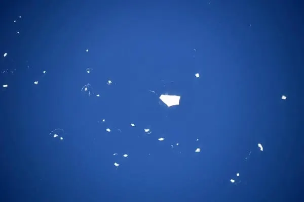 Fotografía espacial de los icebergs que vagan por el océano cortesía de la astronauta Andrea Mogensen.