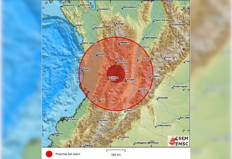Terremoto en Colombia sacude a Pereira y Cartago. Captura de @LastQuake /x.com