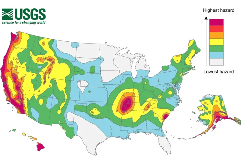 Gráfico del riesgo sísmico por estado publicado por la USGS.