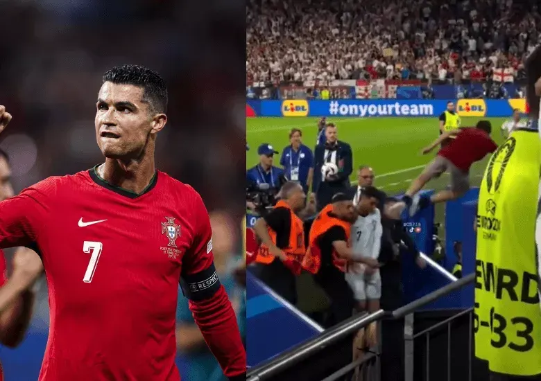 VIDEO | Cristiano Ronaldo se salvó de ser aplastado por un fan que saltó desde las gradas