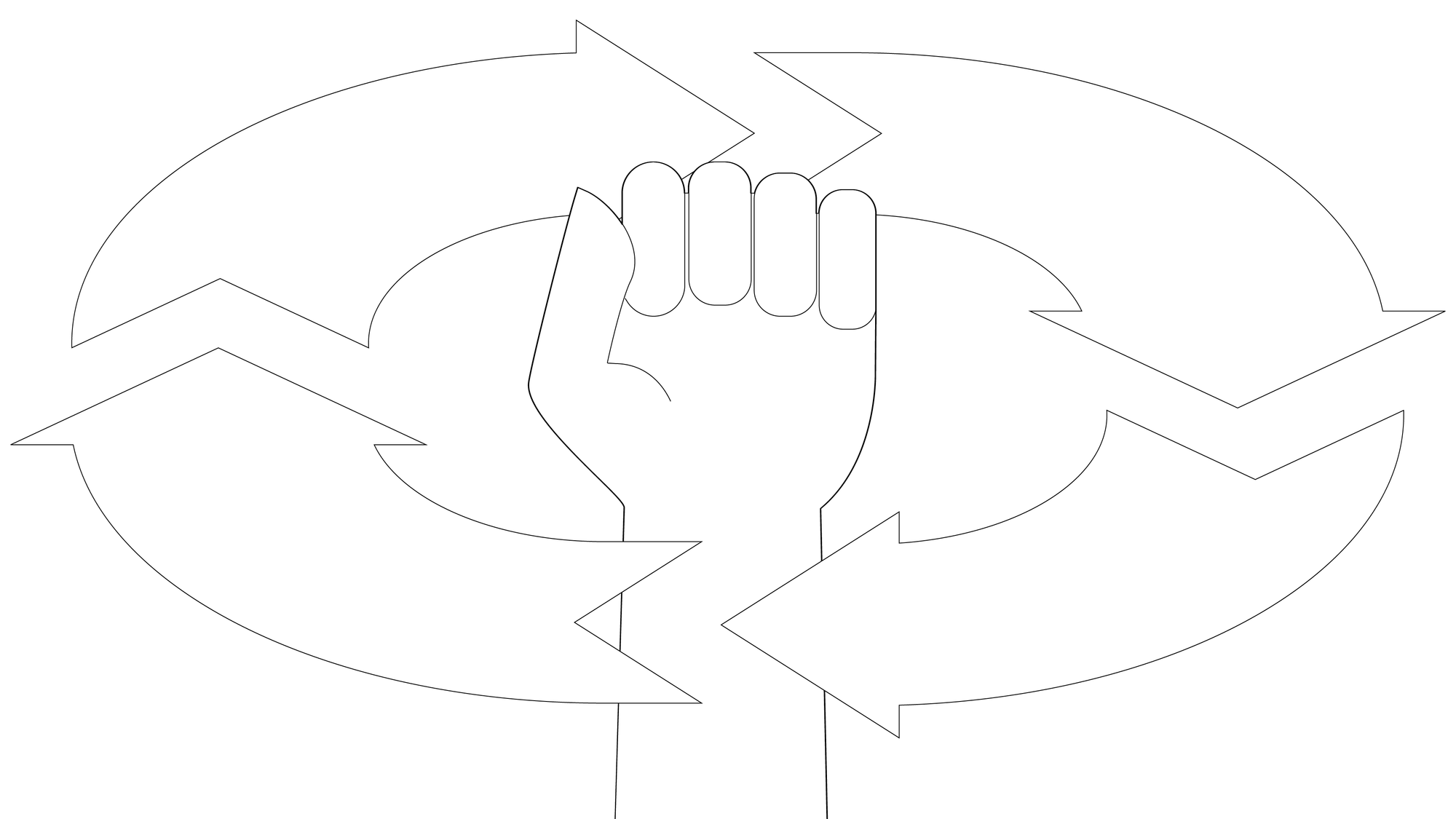 Hand representing resistance, circular arrows representing continuous change.