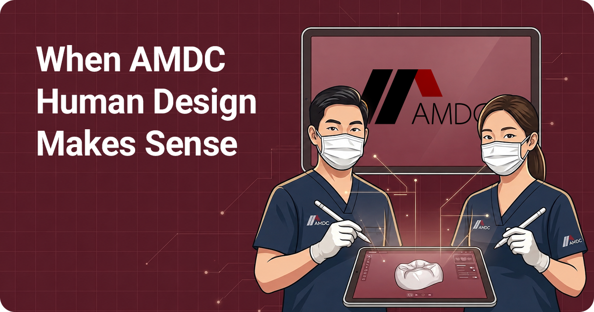 AMDC specialists reviewing a restoration through a human-led Dental CAD Design Service