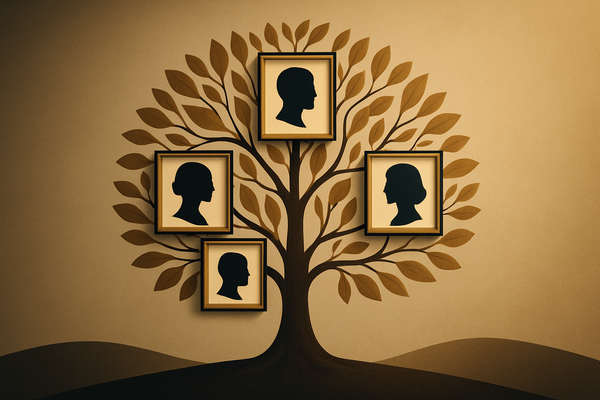 A family tree depicted with modern and traditional design elements, symbolizing legacy.