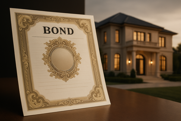 Premium bond certificate and luxury property representing quality investments.