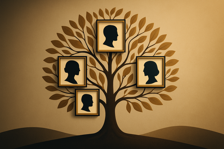 A family tree depicted with modern and traditional design elements, symbolizing legacy.