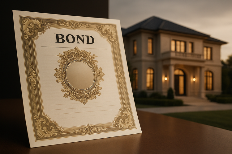 Premium bond certificate and luxury property representing quality investments.