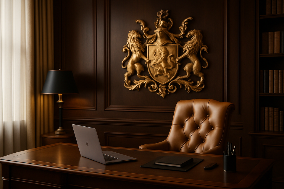 A luxurious family office with modern and traditional elements, emphasizing legacy and continuity.