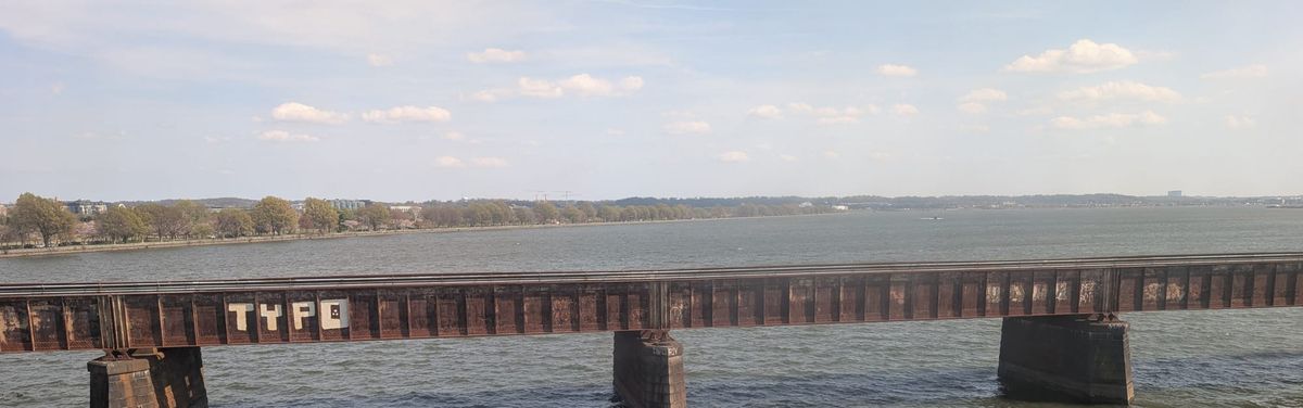 Railway bridge over the Potomac river, photographed from a Metro train.