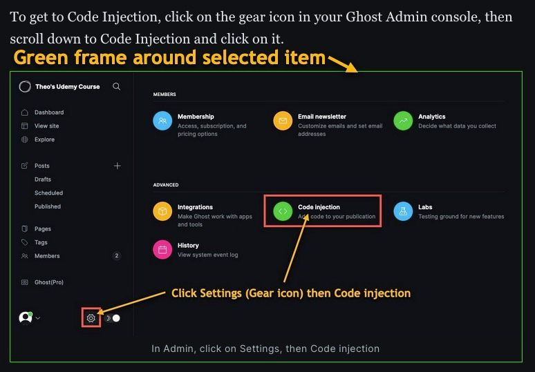 Screen capture of green frame around selected item