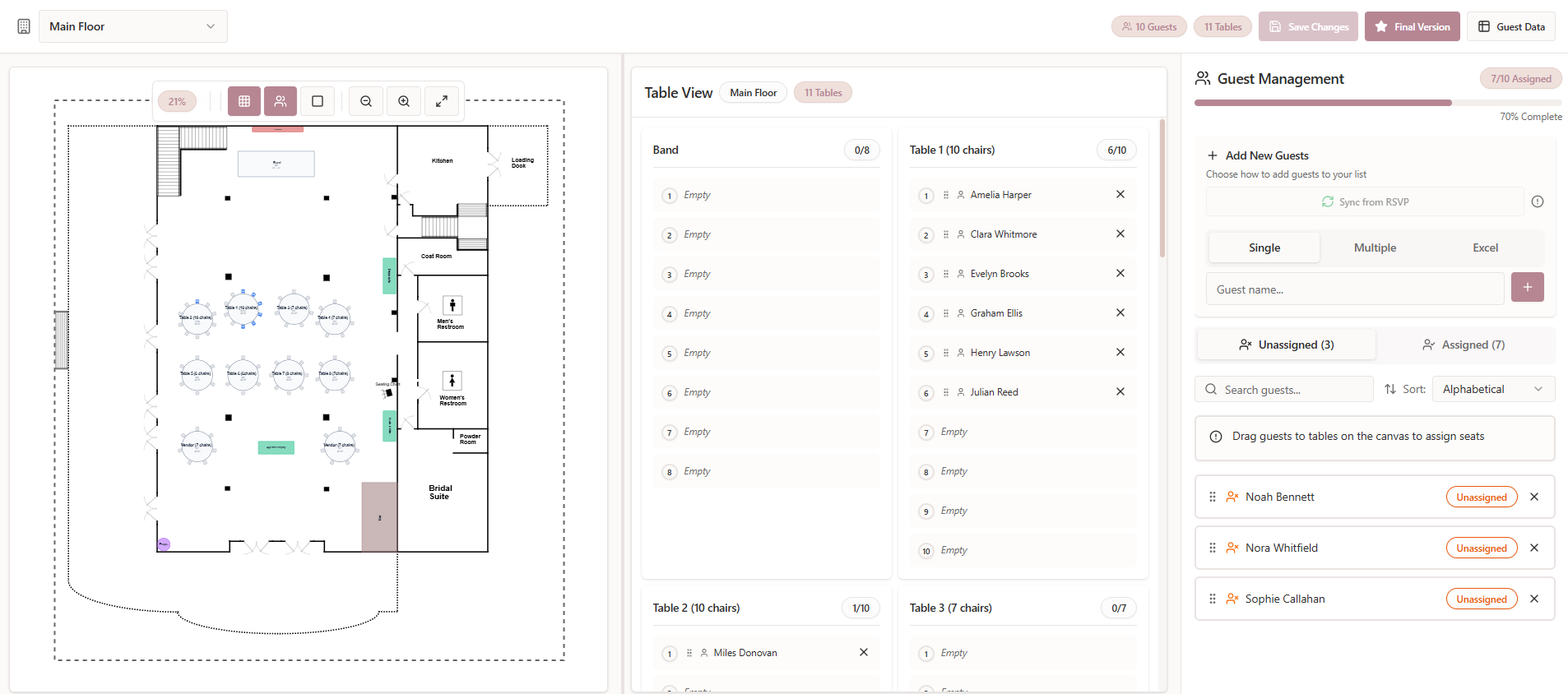 2D Floor Plan and Drag and Drop Seating Chart