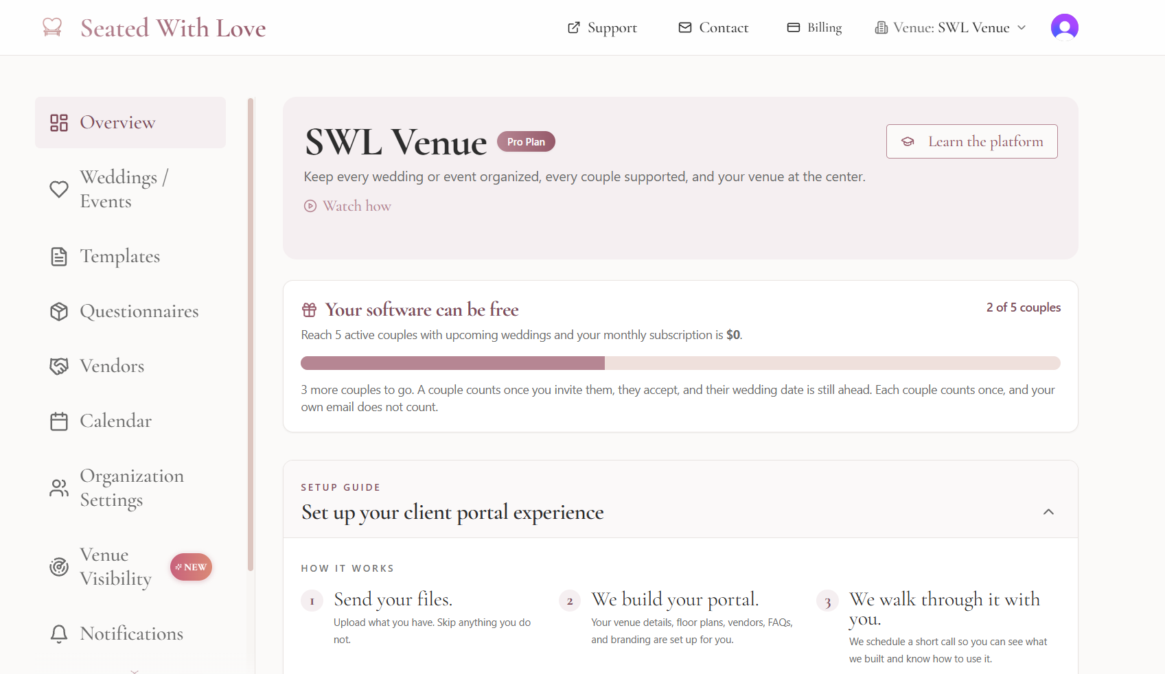 Planning portal screenshot for wedding and event venues (Seated With Love)