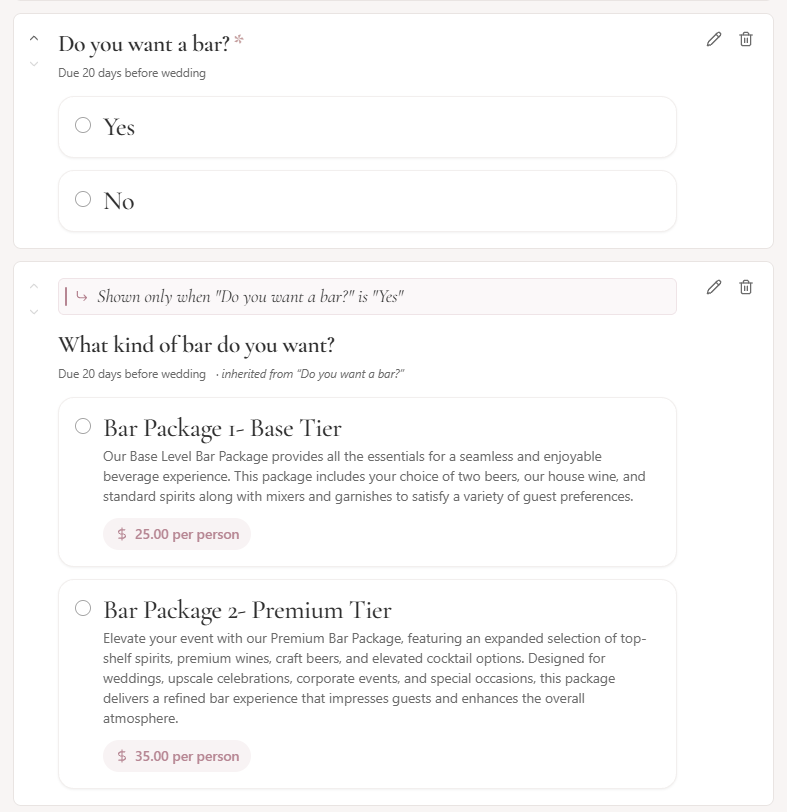 Conditional follow up question in questionnaire (Seated With Love)