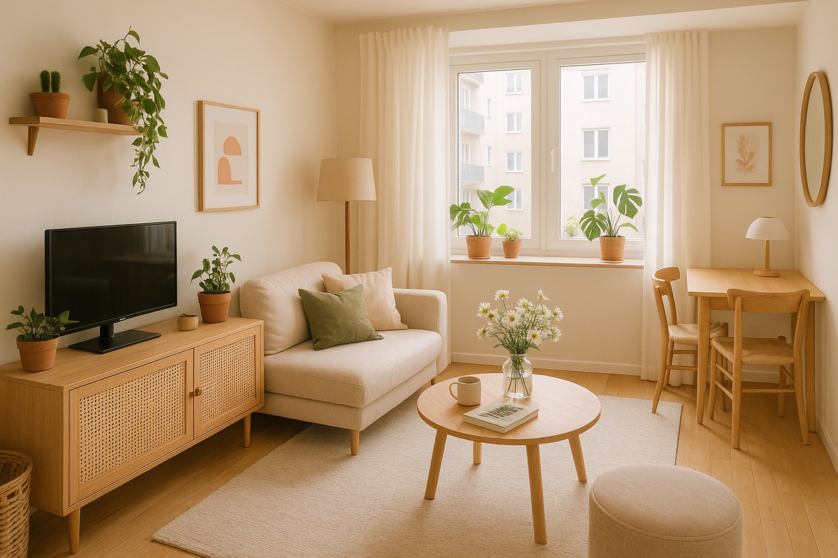 Cute apartment with plants and furniture