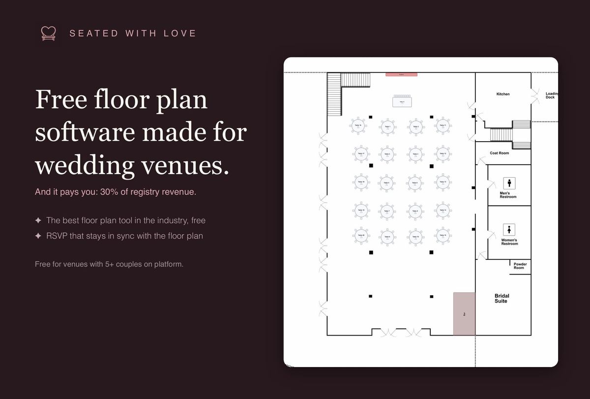 Wedding venue floor plan with round tables in the Seated With Love floor plan tool