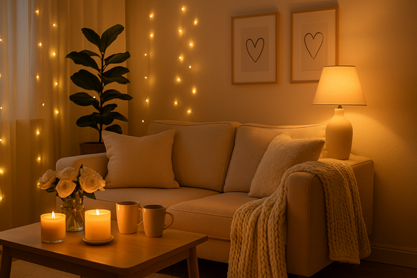 Cozy home with blankets and candles