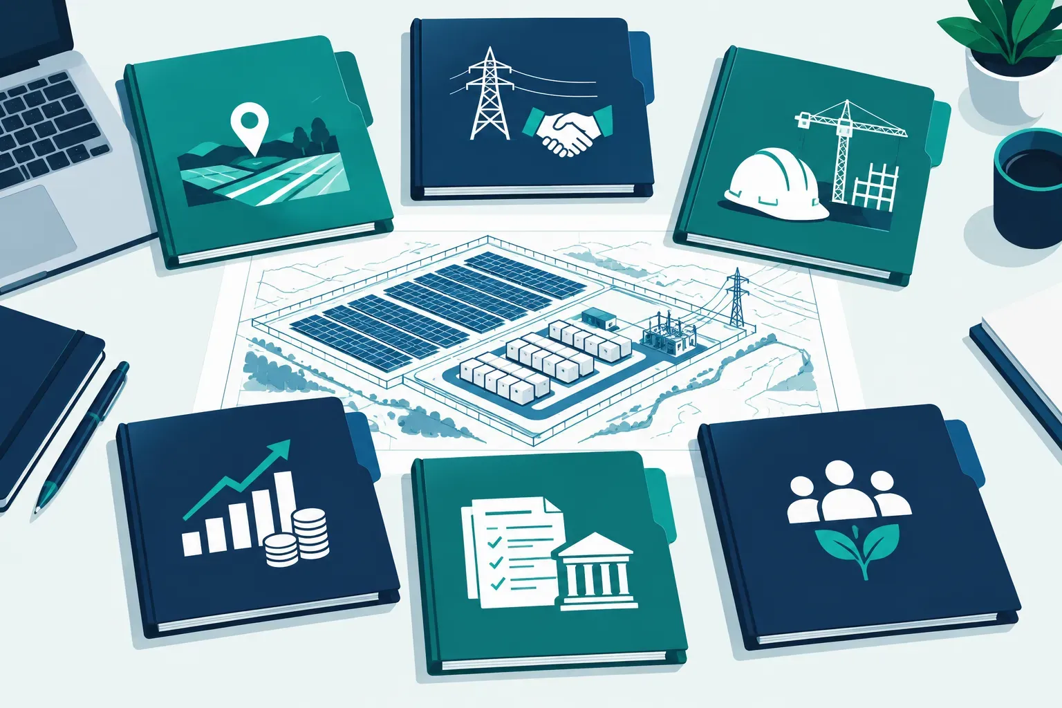 Project diligence folders around a solar and battery infrastructure plan
