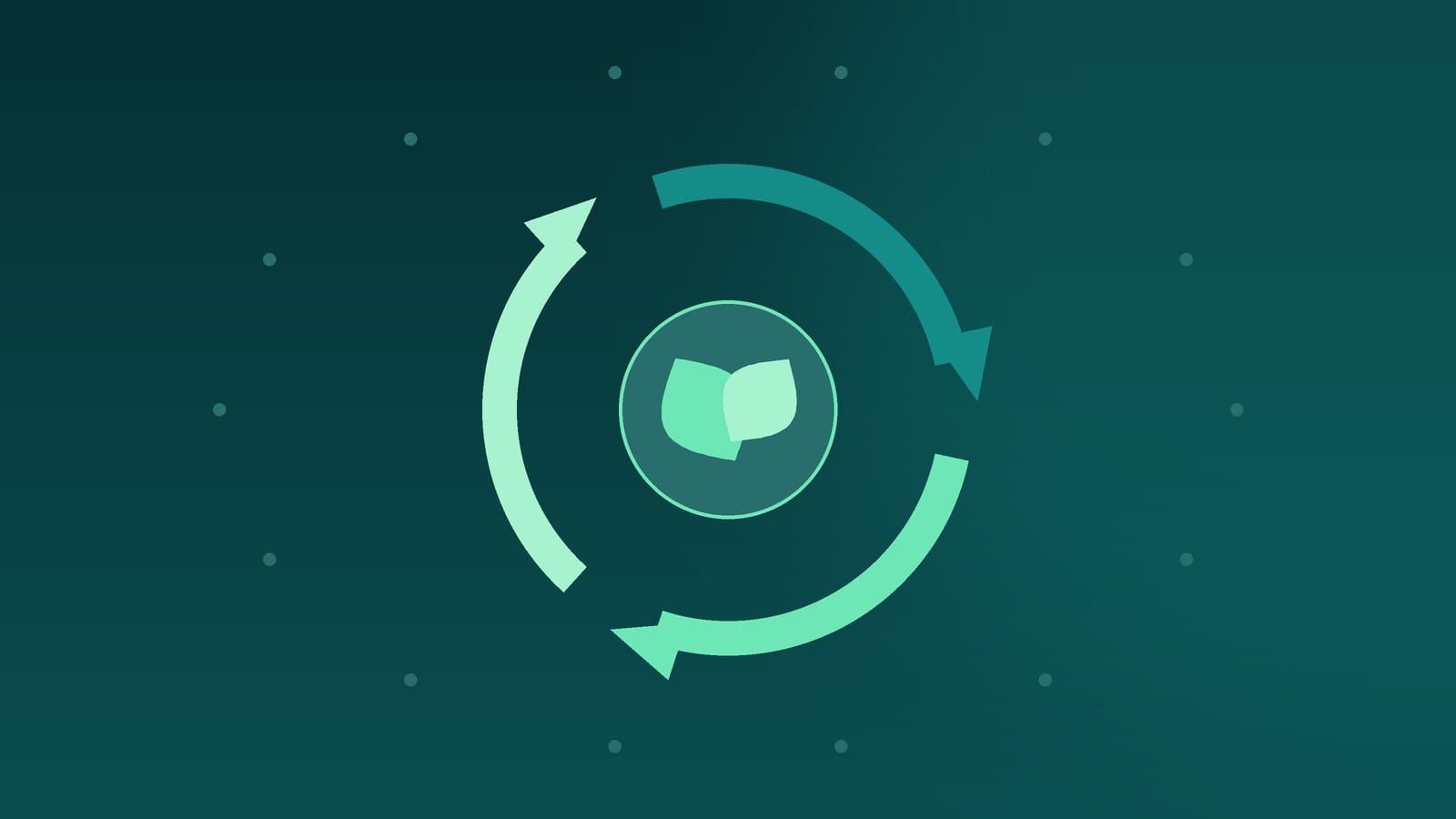 Abstract circular arrows around a leaf, representing waste management and the circular economy