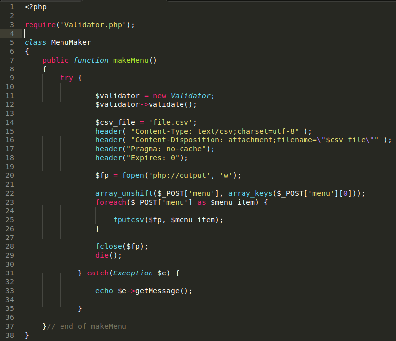 MenuMaker.php after validation refactor