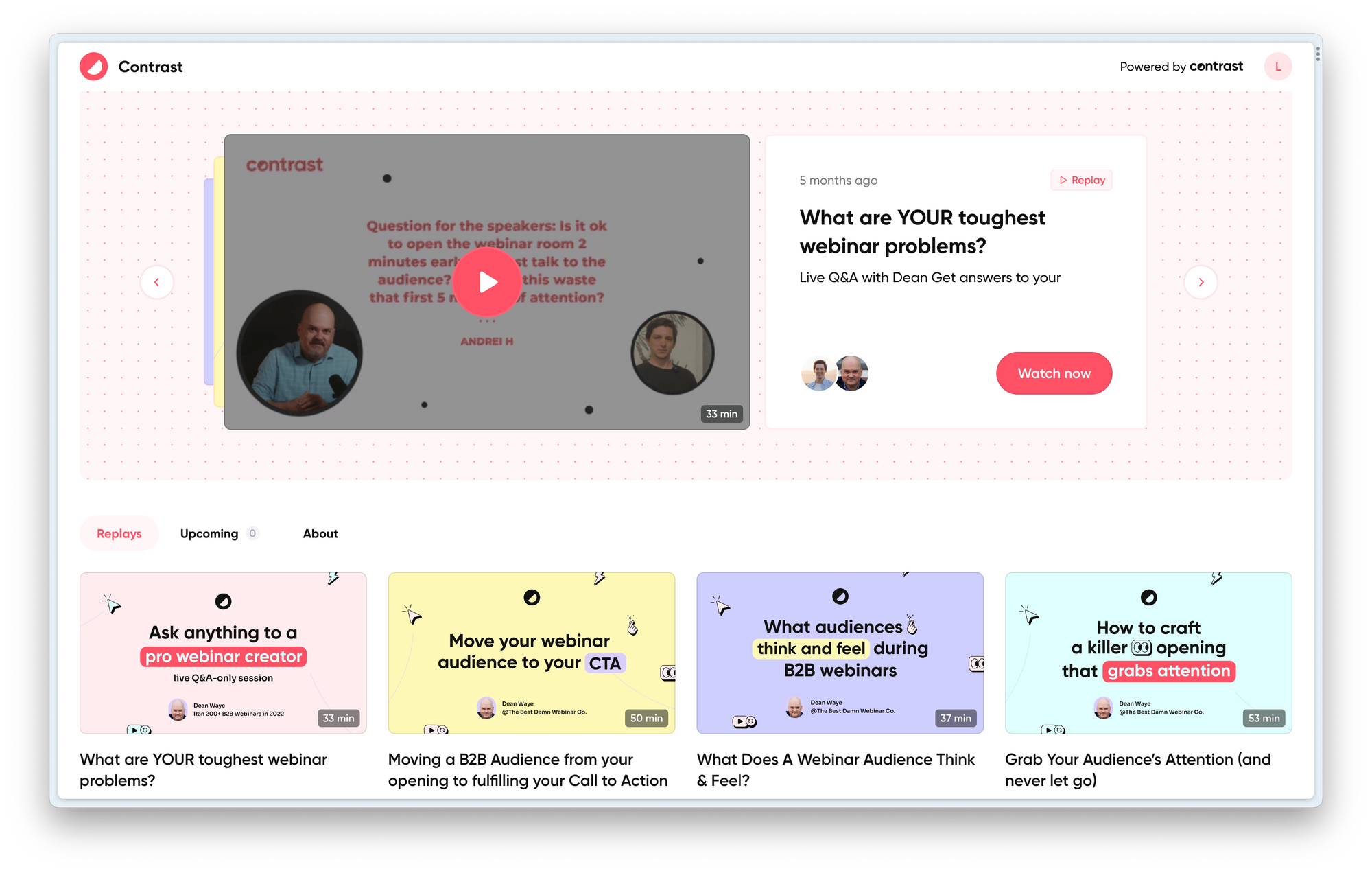 Screenshot of Contrast's their webinar channel