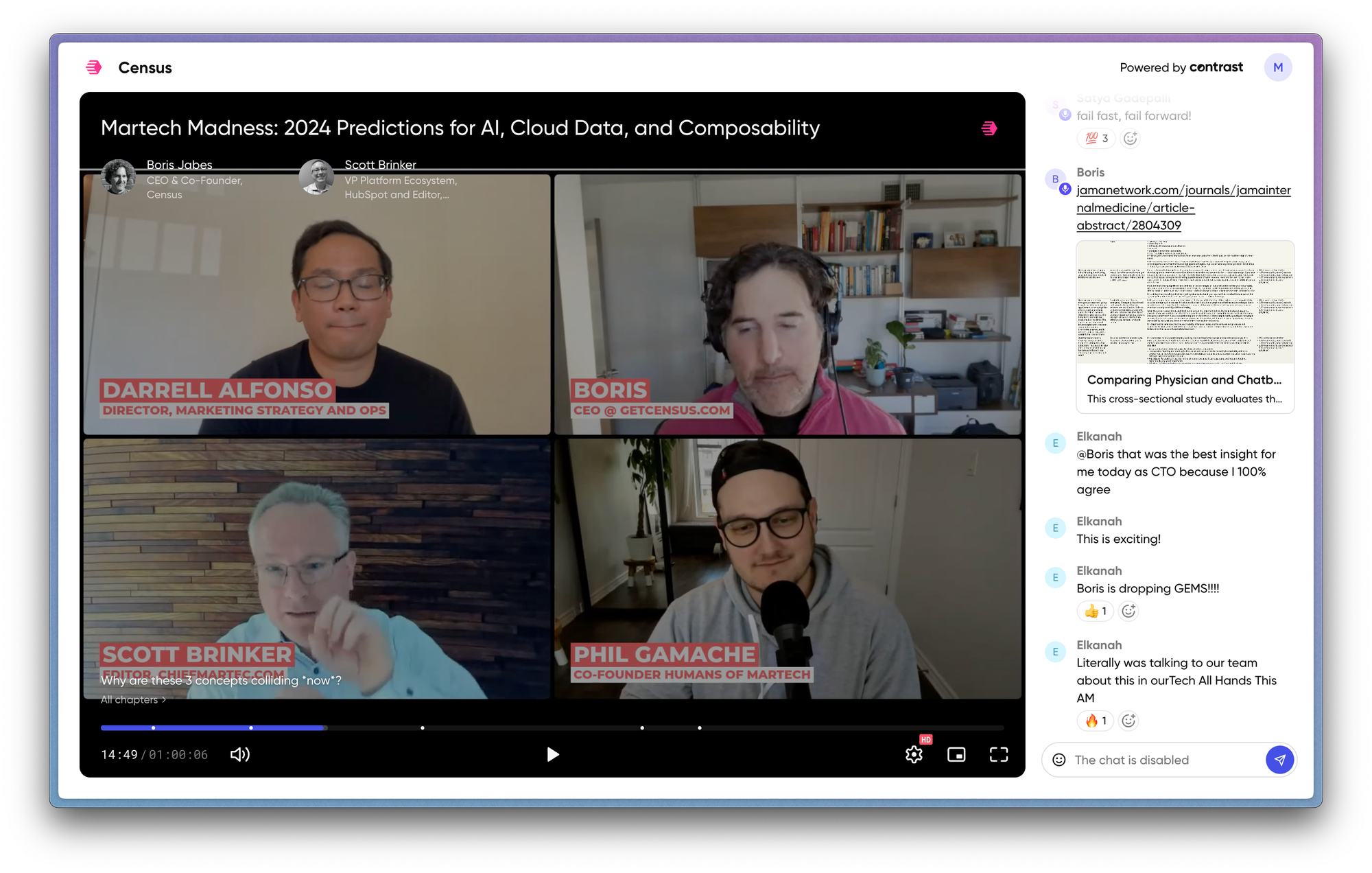 Screenshot of the webinar 'Martech Madness: 2024 Predictions for AI, Cloud Data, and Composability'
