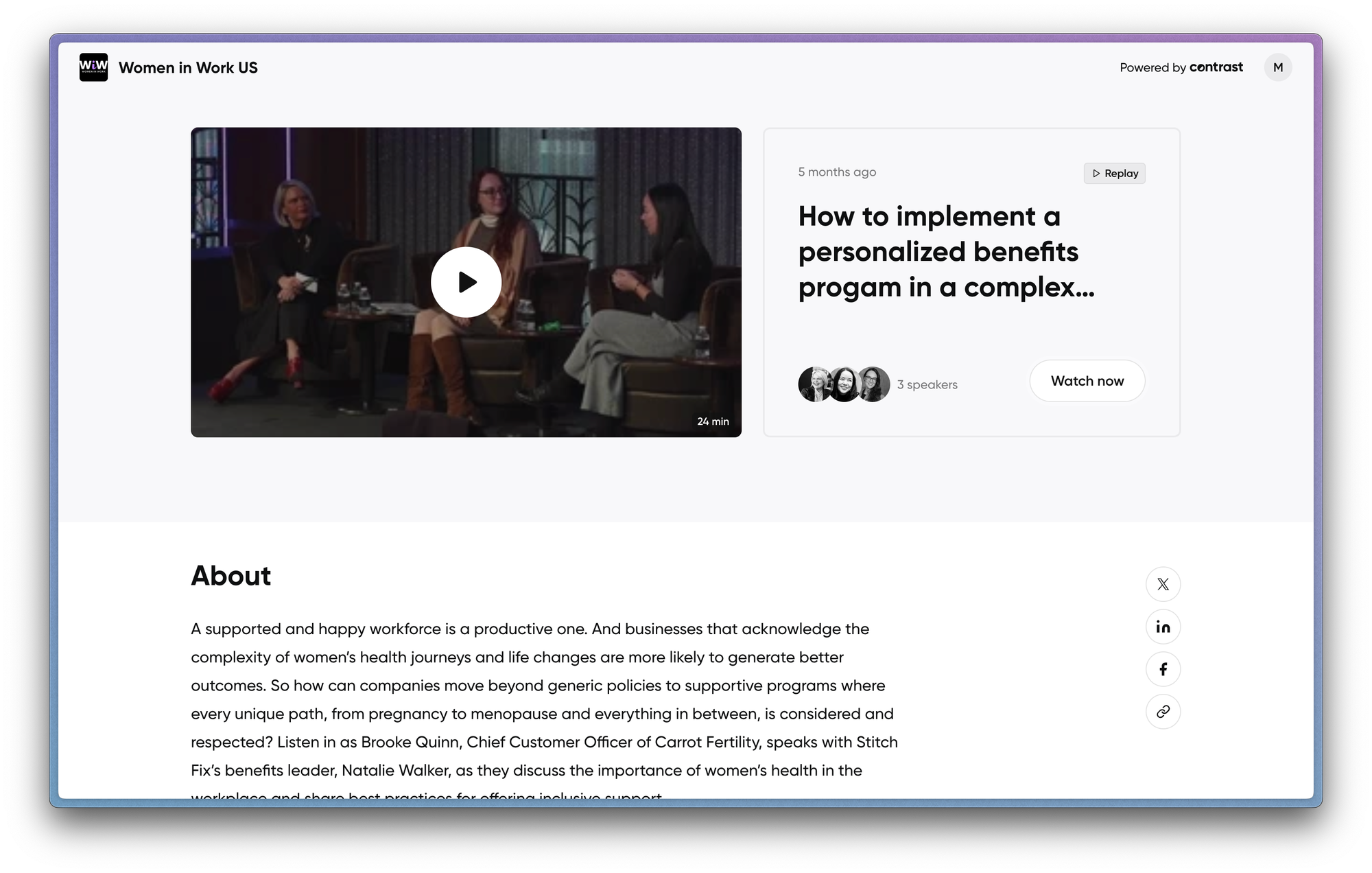 Screenshot of a panel webinar from Women in Work US