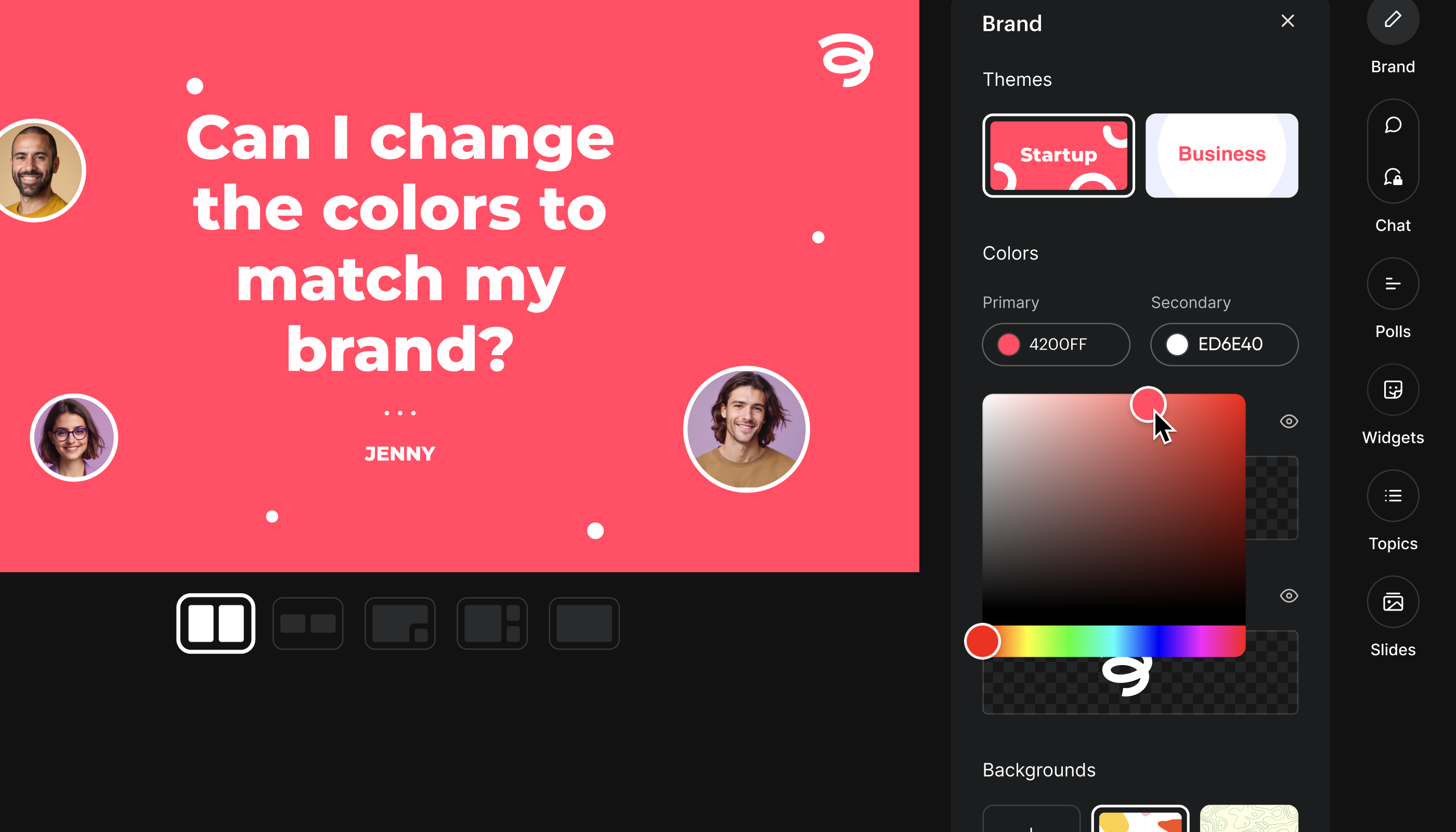 Set you brand in Contrast's studio and it will be applied to all visual elements during a webinar